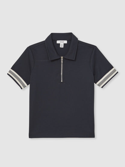 Dsiney Kidz - Reiss Navy Blue Wills 3-9 yrs Textured Half Zip Polo Shirt image 2