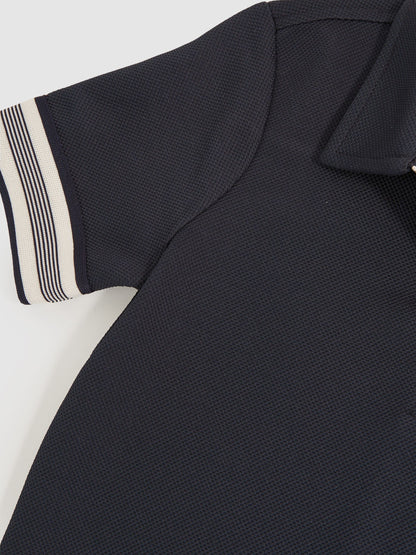 Dsiney Kidz - Reiss Navy Blue Wills 3-9 yrs Textured Half Zip Polo Shirt image 4