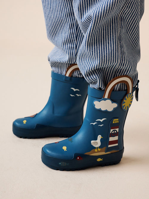 Blue Beach Handle Pull On Wellies image 1