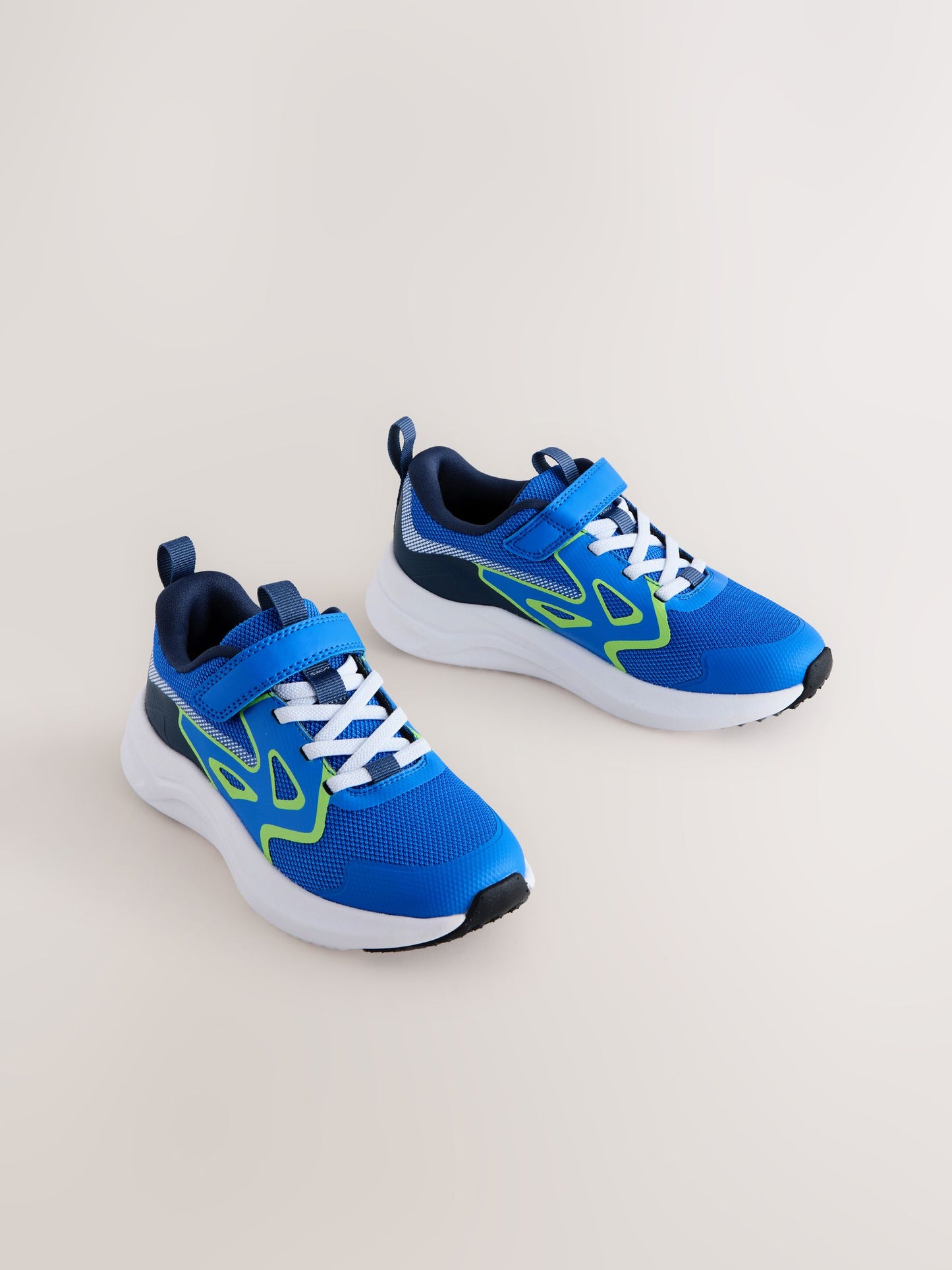Blue/Lime Standard Fit (F) Touch Fastening Elastic Lace Sporty Trainers image 1