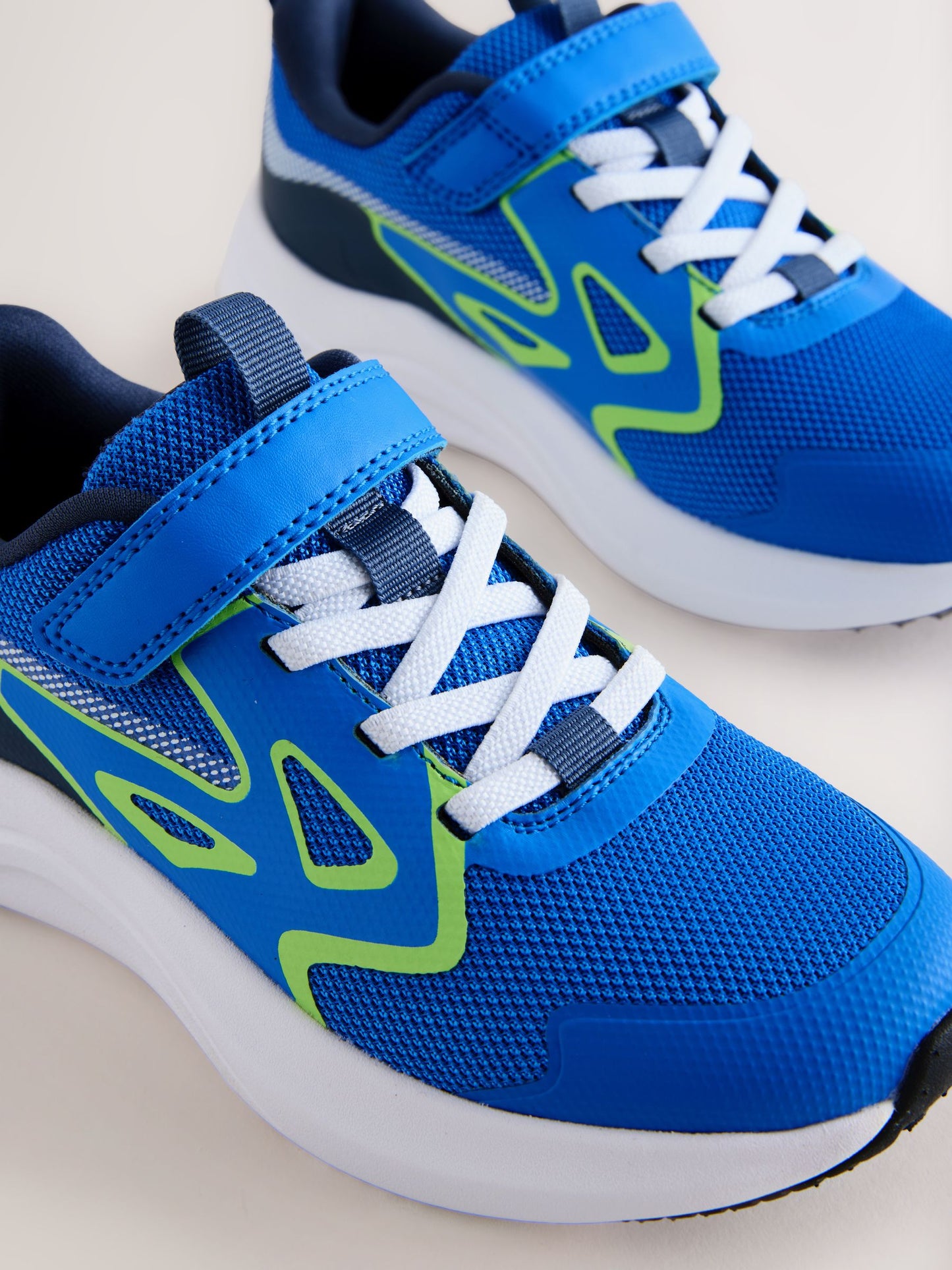 Blue/Lime Standard Fit (F) Touch Fastening Elastic Lace Sporty Trainers image 4