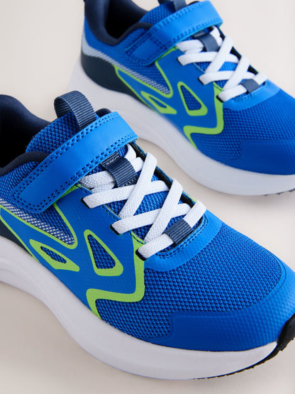 Blue/Lime Standard Fit (F) Touch Fastening Elastic Lace Sporty Trainers image 4