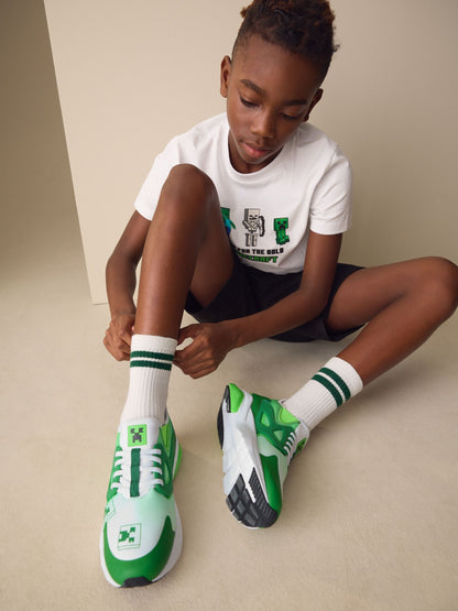 Dsiney Kidz - Green/White Standard Fit (F) Minecraft Elastic Lace Trainers image 2