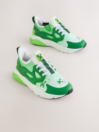 Dsiney Kidz - Green/White Standard Fit (F) Minecraft Elastic Lace Trainers image 4