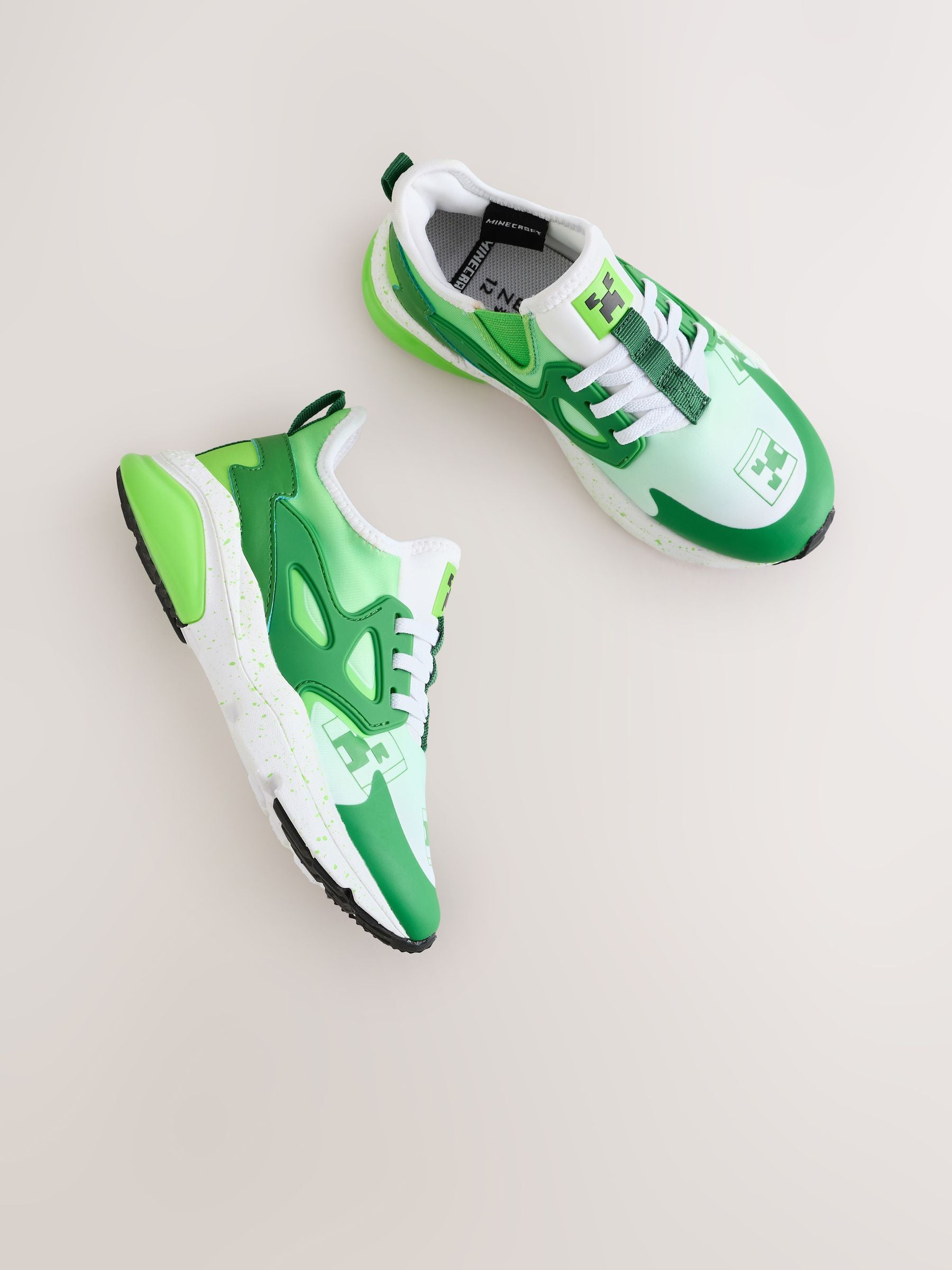 Dsiney Kidz - Green/White Standard Fit (F) Minecraft Elastic Lace Trainers image 5