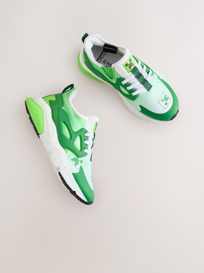 Dsiney Kidz - Green/White Standard Fit (F) Minecraft Elastic Lace Trainers image 5