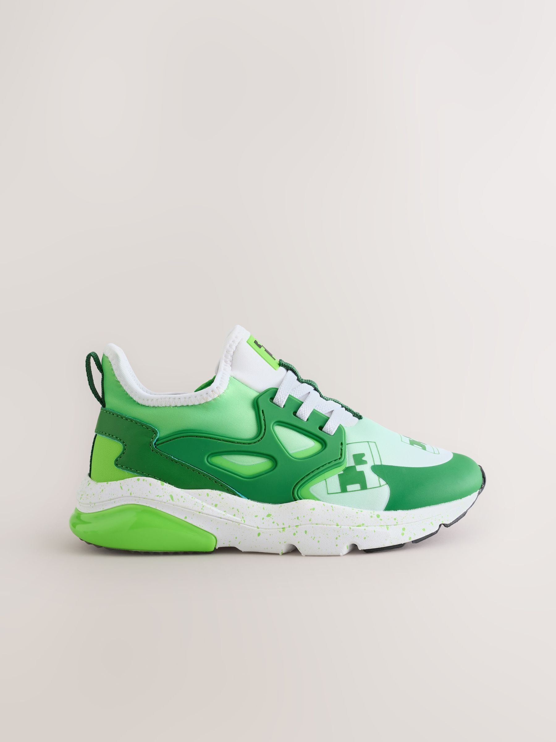 Dsiney Kidz - Green/White Standard Fit (F) Minecraft Elastic Lace Trainers image 9