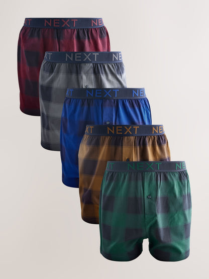 Dsiney Kidz - Navy/Burgundy Check 5 Pack Loose Cotton Rich Boxers image 1