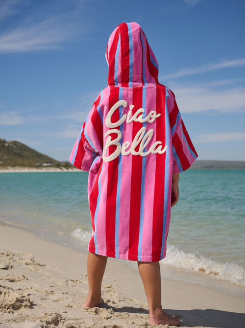 Dsiney Kidz - Pink/Red Stripe Slogan Towelling Poncho (3-16yrs) image 1