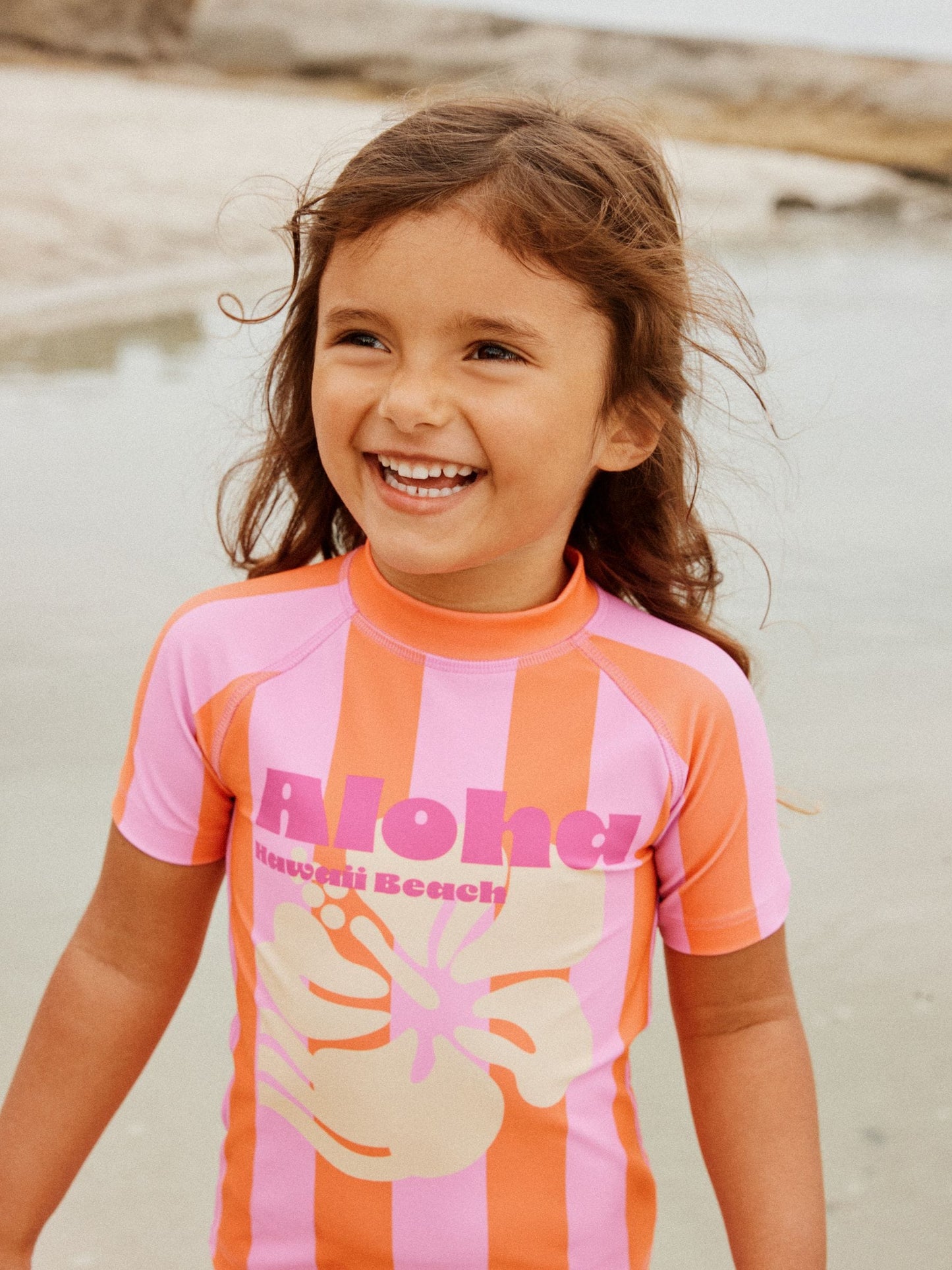 Pink/Orange Stripe Hibiscus Short Sleeved Sunsafe Swim Set (3mths-10yrs) image 2