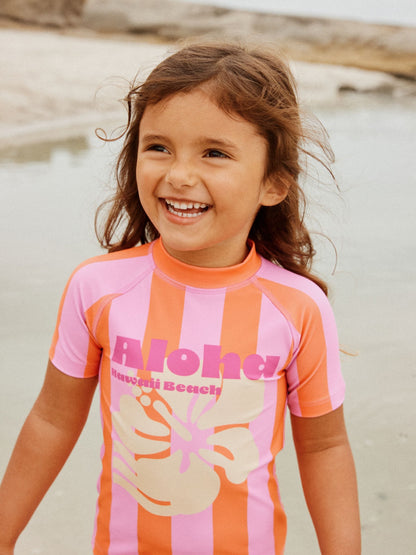 Pink/Orange Stripe Hibiscus Short Sleeved Sunsafe Swim Set (3mths-10yrs) image 2