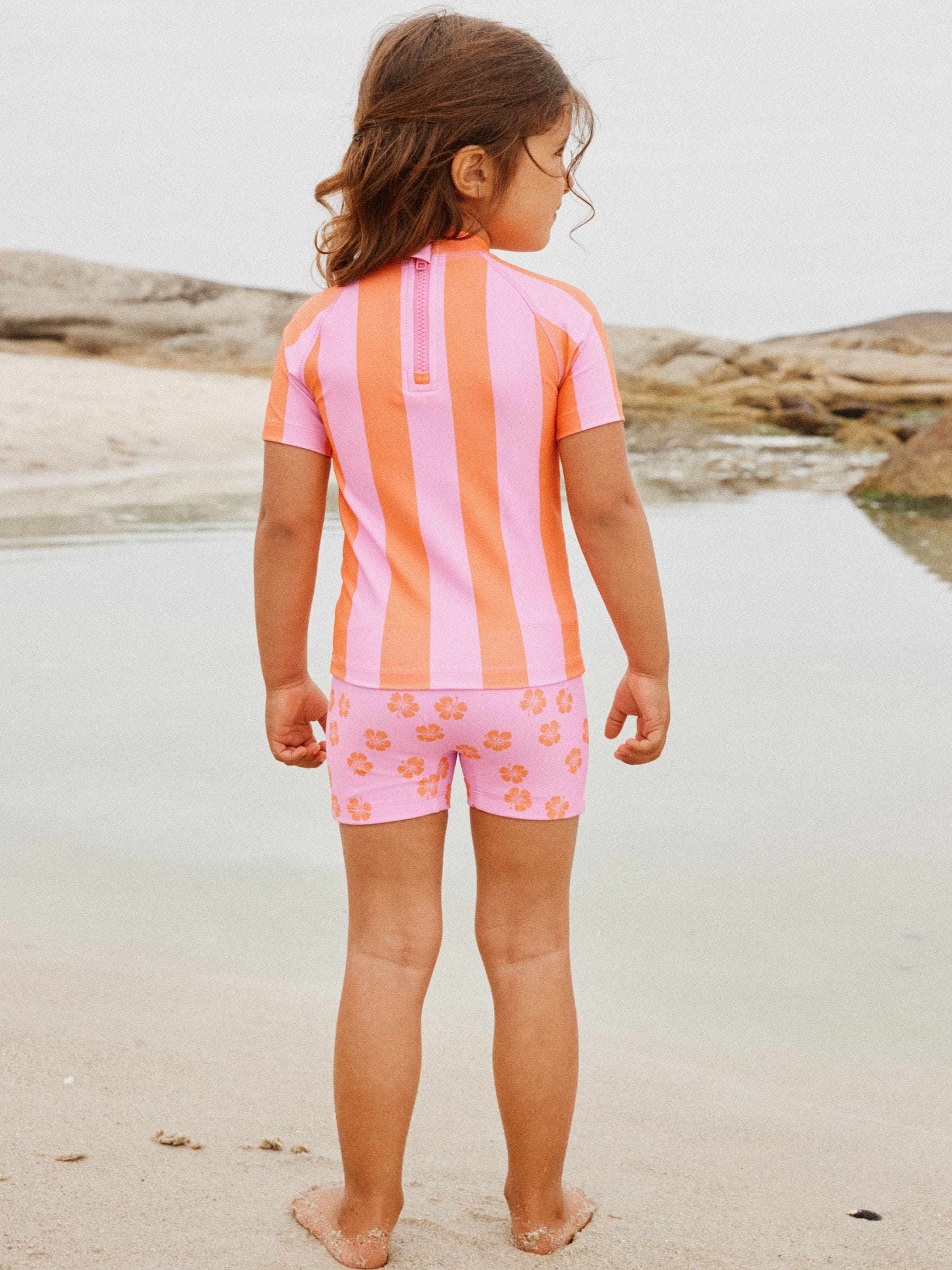 Pink/Orange Stripe Hibiscus Short Sleeved Sunsafe Swim Set (3mths-10yrs) image 3