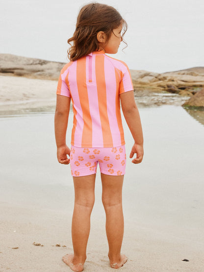 Pink/Orange Stripe Hibiscus Short Sleeved Sunsafe Swim Set (3mths-10yrs) image 3