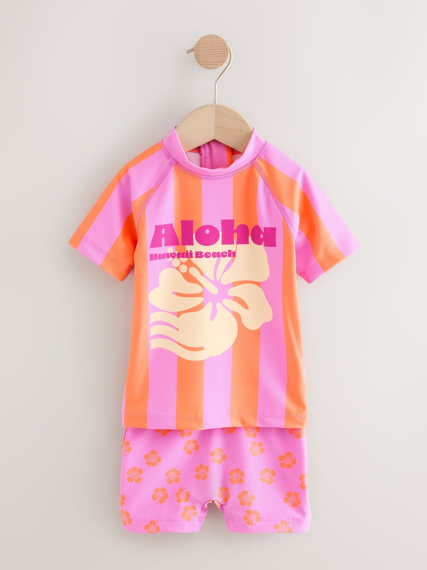 Pink/Orange Stripe Hibiscus Short Sleeved Sunsafe Swim Set (3mths-10yrs) image 4