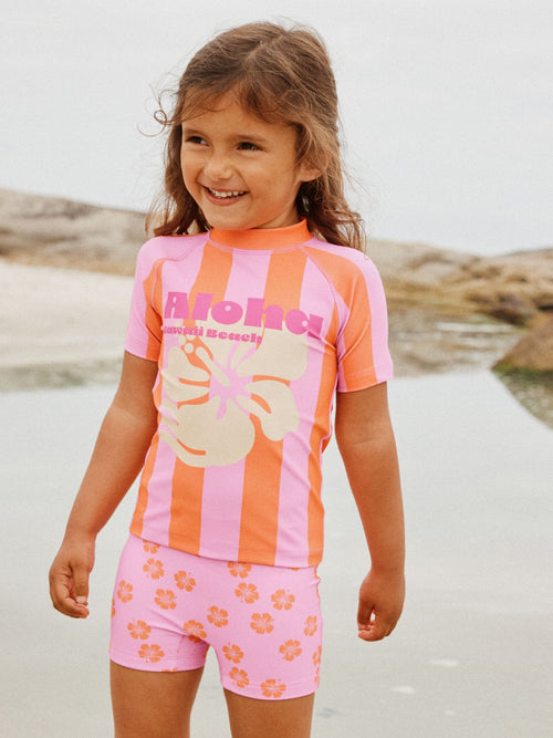Pink/Orange Stripe Hibiscus Short Sleeved Sunsafe Swim Set (3mths-10yrs) image 1