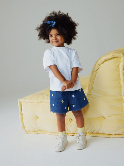 Dsiney Kidz - Mid Blue Daisy Embroidered Denim Shorts (3mths-7yrs) image 2