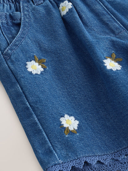 Dsiney Kidz - Mid Blue Daisy Embroidered Denim Shorts (3mths-7yrs) image 8