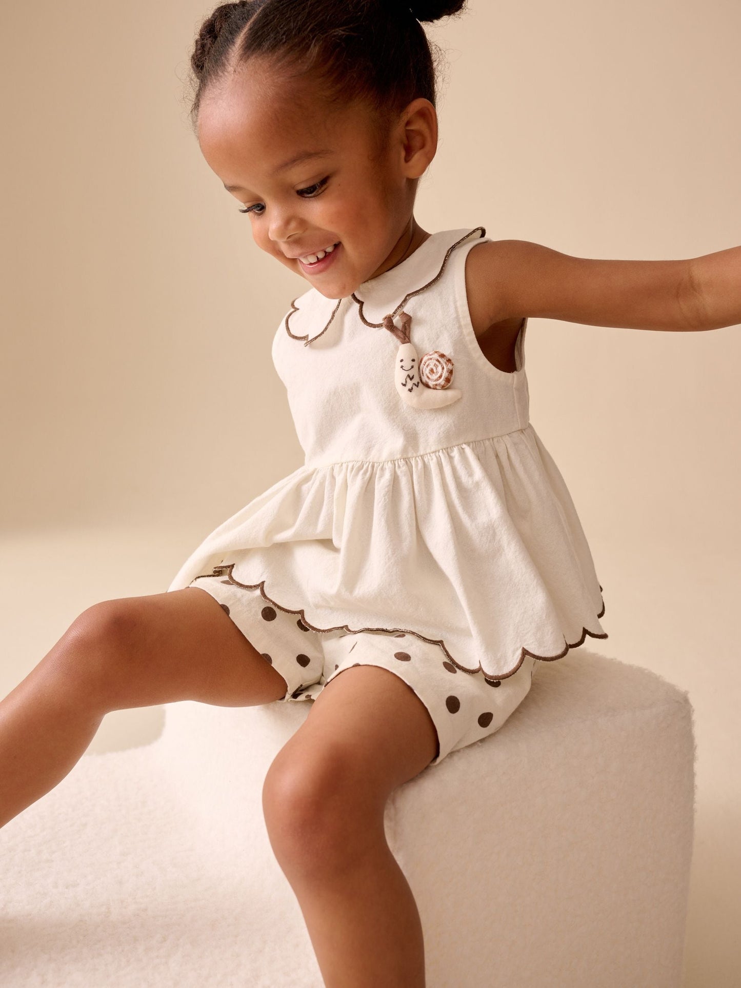 Ecru/Chocolate Brown Spot Blouse and Short Set (3mths-7yrs) image 1