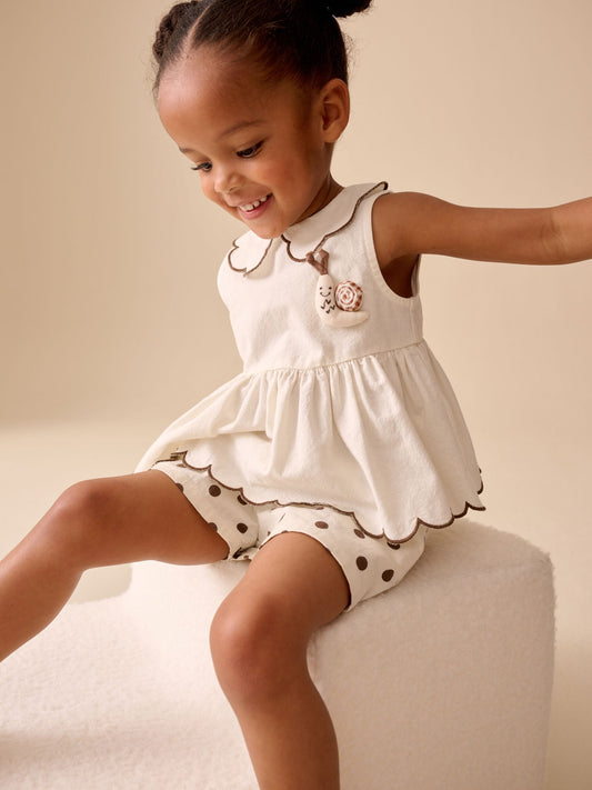 Ecru/Chocolate Brown Spot Blouse and Short Set (3mths-7yrs) image 1