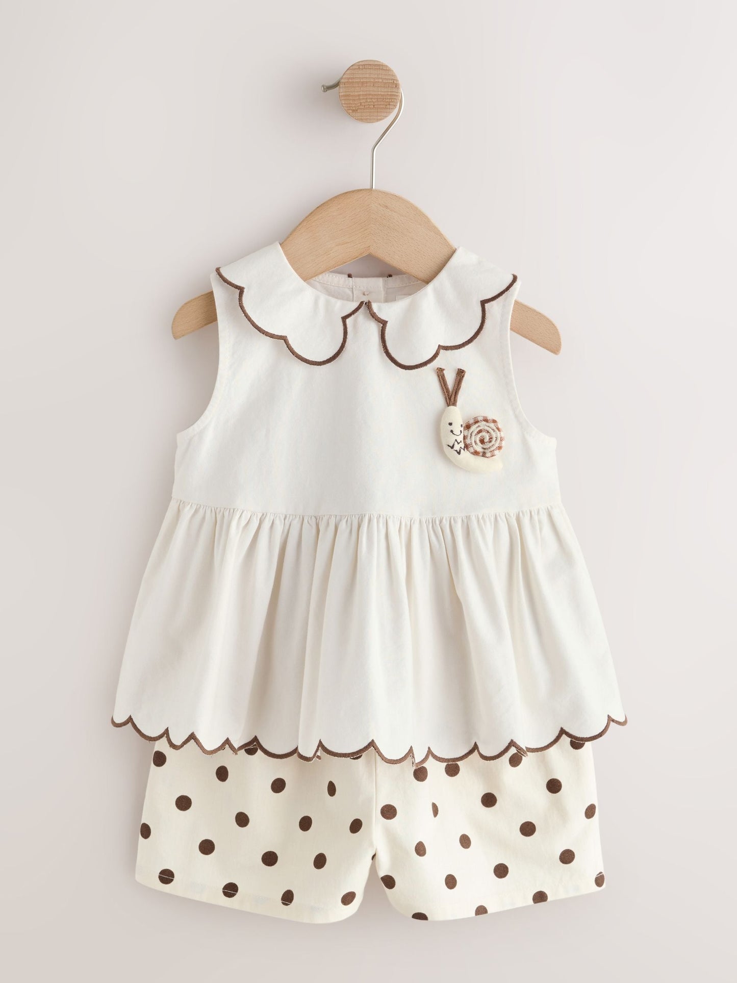 Ecru/Chocolate Brown Spot Blouse and Short Set (3mths-7yrs) image 5