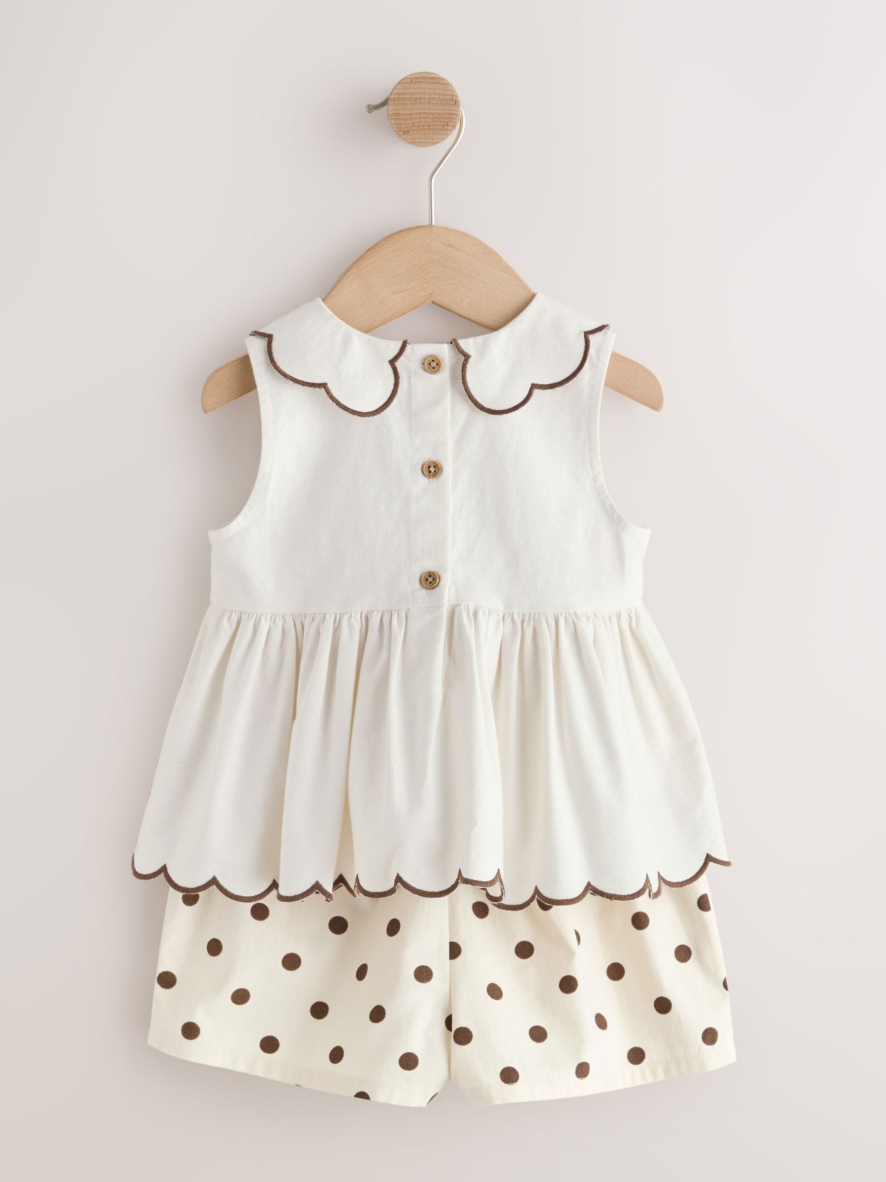 Ecru/Chocolate Brown Spot Blouse and Short Set (3mths-7yrs) image 6