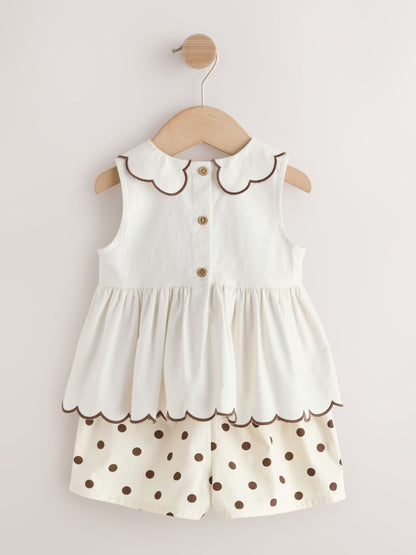 Ecru/Chocolate Brown Spot Blouse and Short Set (3mths-7yrs) image 6
