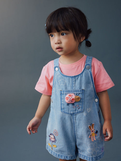 Dsiney Kidz - Light Blue Denim Ladybug Embroidered Dungaree and T-Shirt Set (3mths-7yrs) image 1