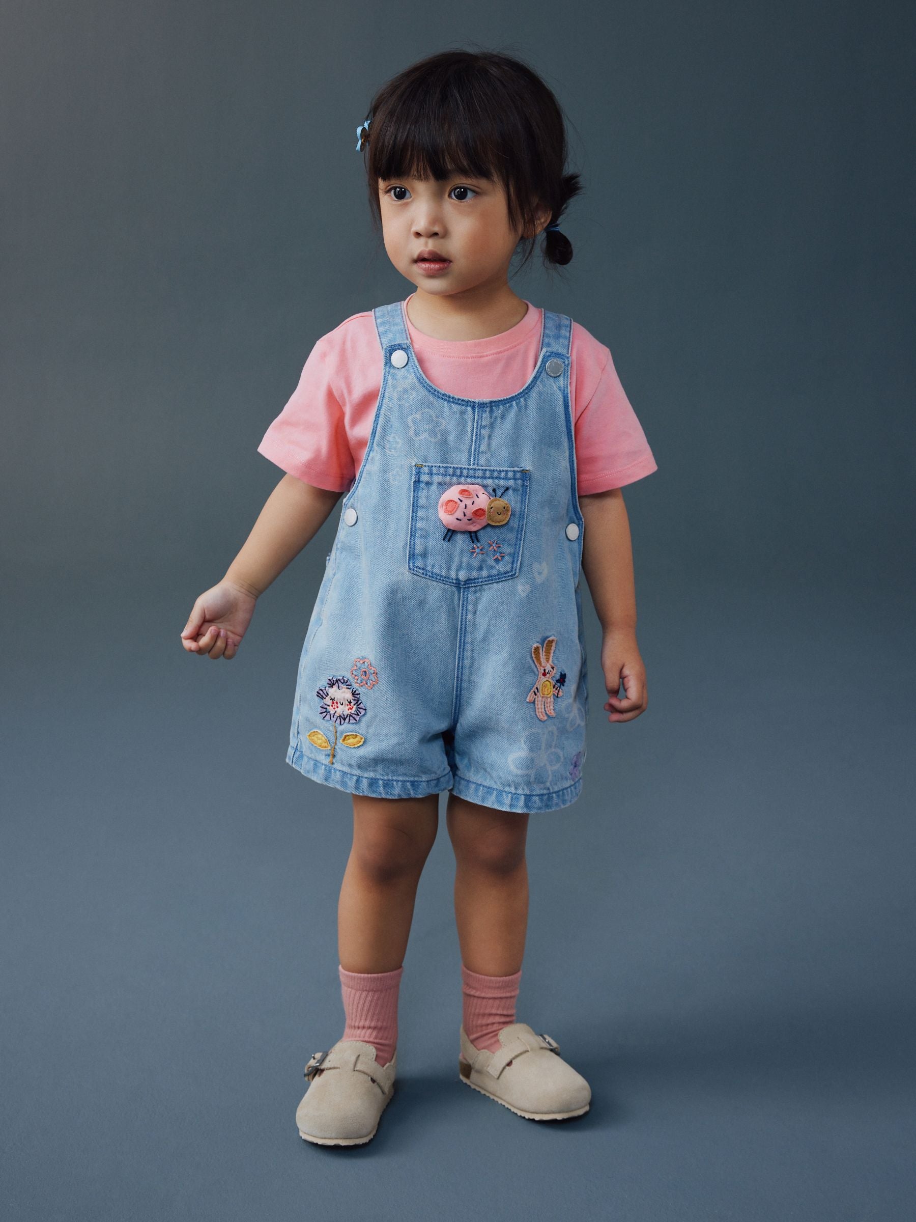 Dsiney Kidz - Light Blue Denim Ladybug Embroidered Dungaree and T-Shirt Set (3mths-7yrs) image 2