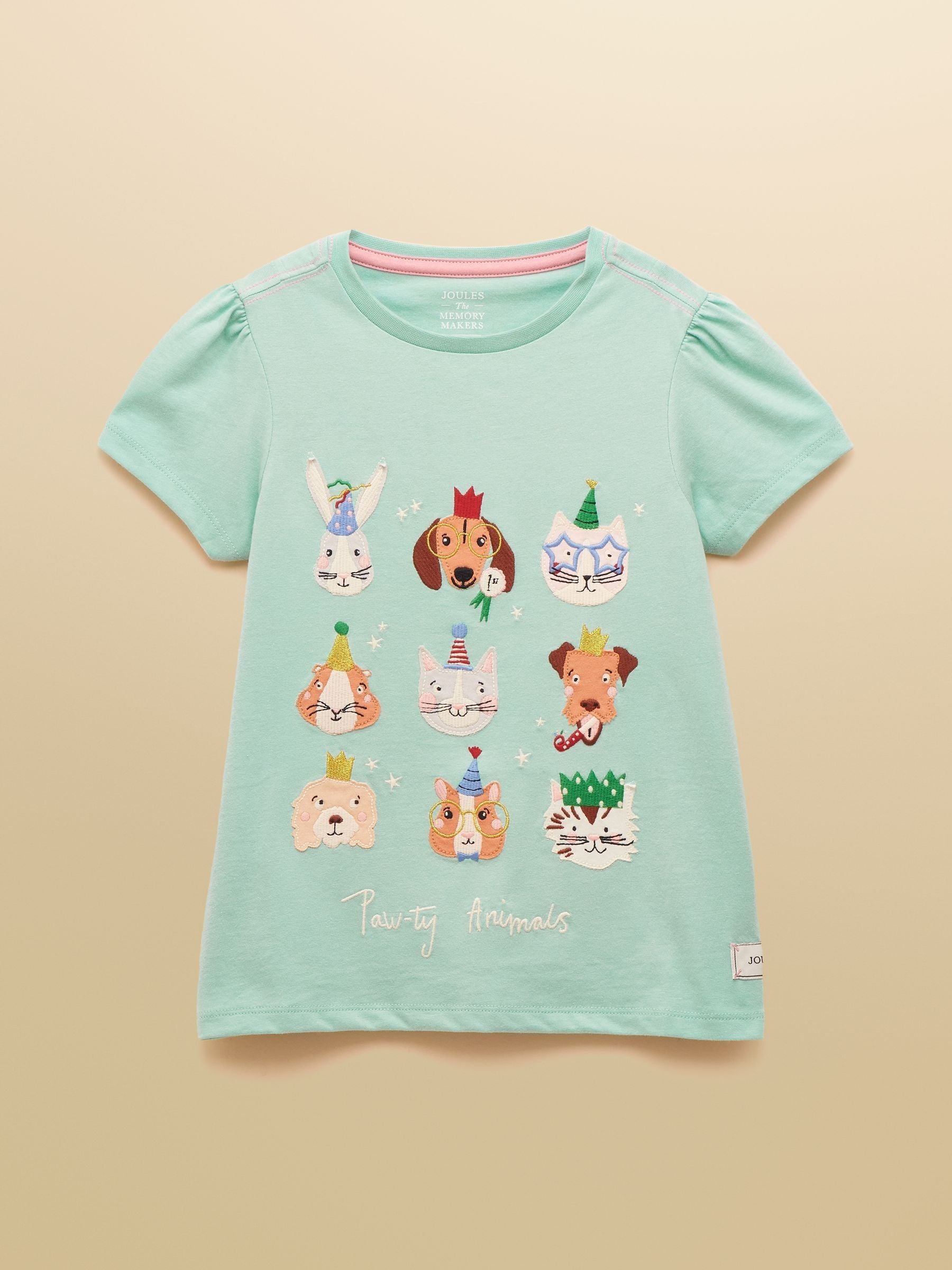 Joules Girls' Astra Aqua Blue Applique Cotton T-Shirt image 1
