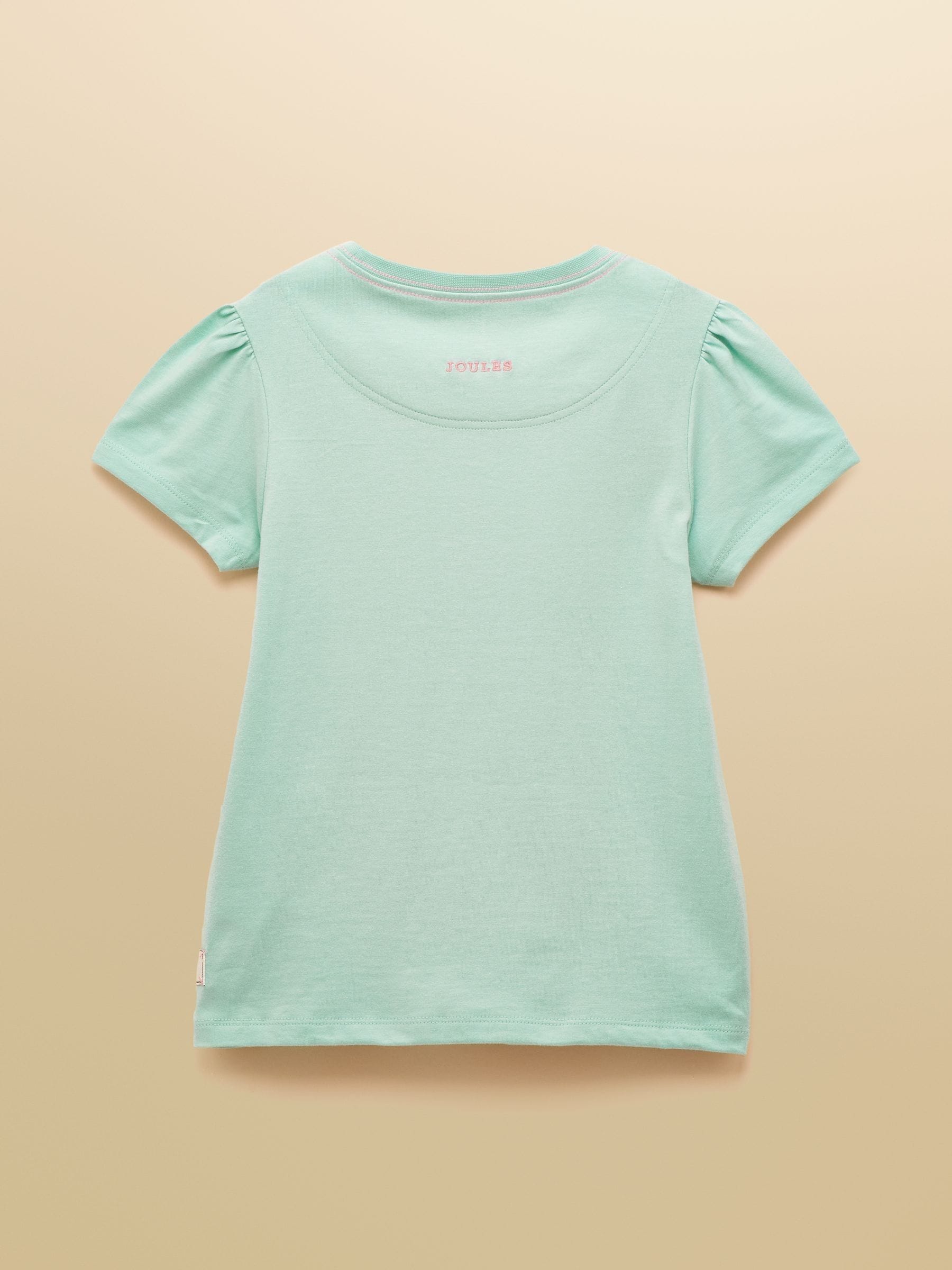 Joules Girls' Astra Aqua Blue Applique Cotton T-Shirt image 2