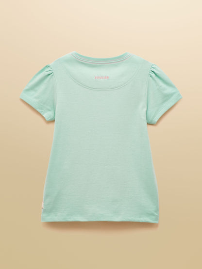 Joules Girls' Astra Aqua Blue Applique Cotton T-Shirt image 2