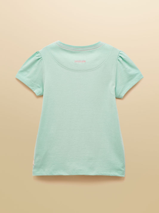 Joules Girls' Astra Aqua Blue Applique Cotton T-Shirt image 2