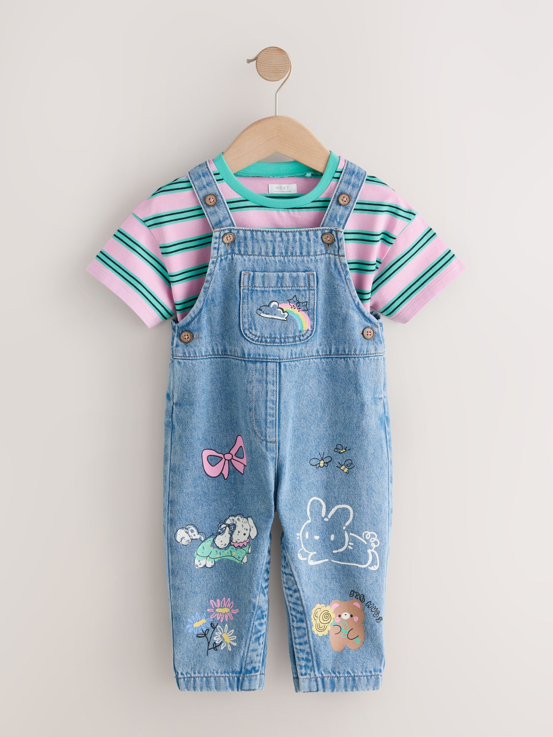 Mid Blue Cat Printed Denim Dungarees (3mths-7yrs) image 4