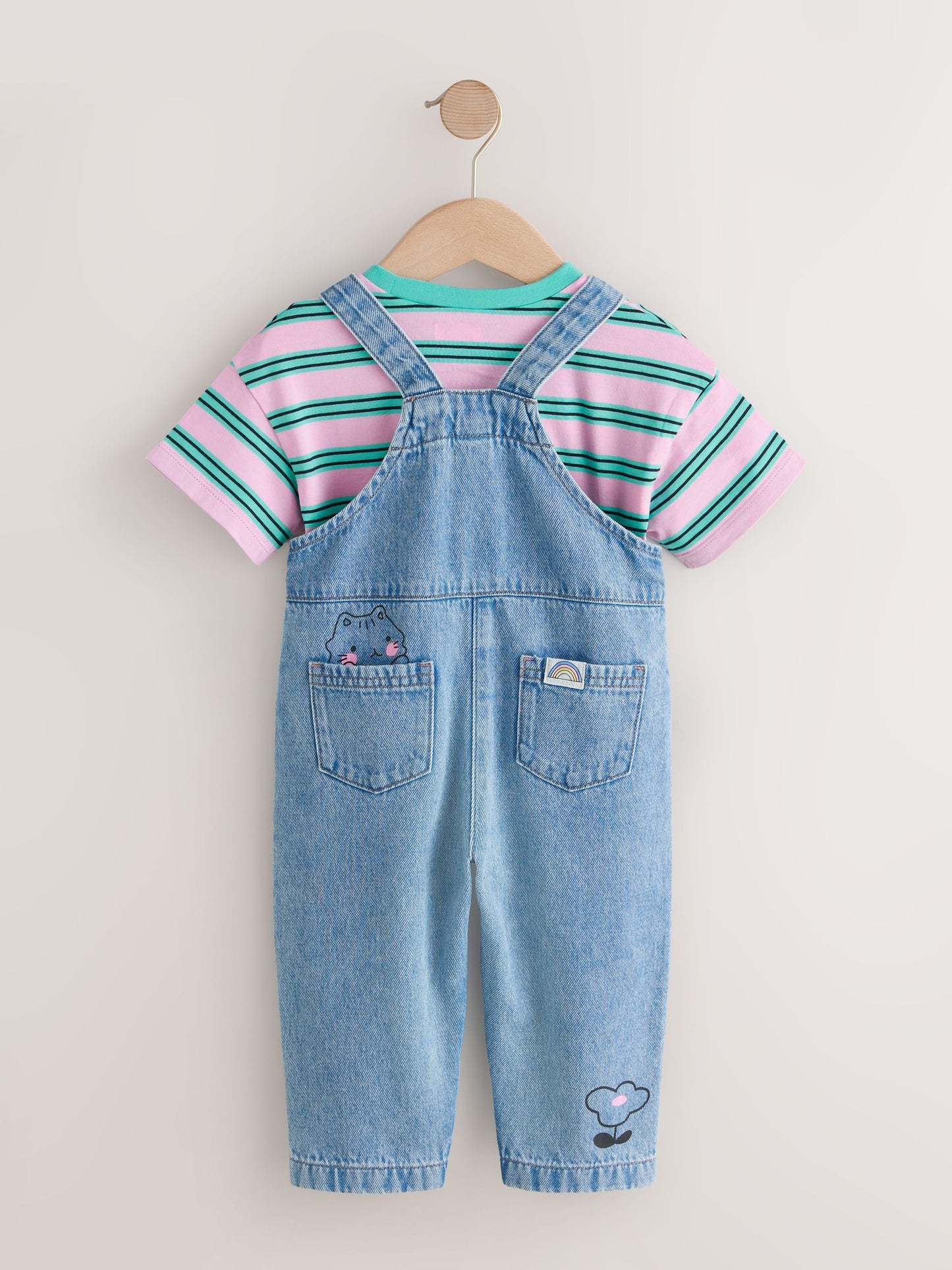 Mid Blue Cat Printed Denim Dungarees (3mths-7yrs) image 5