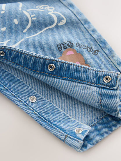 Mid Blue Cat Printed Denim Dungarees (3mths-7yrs) image 7