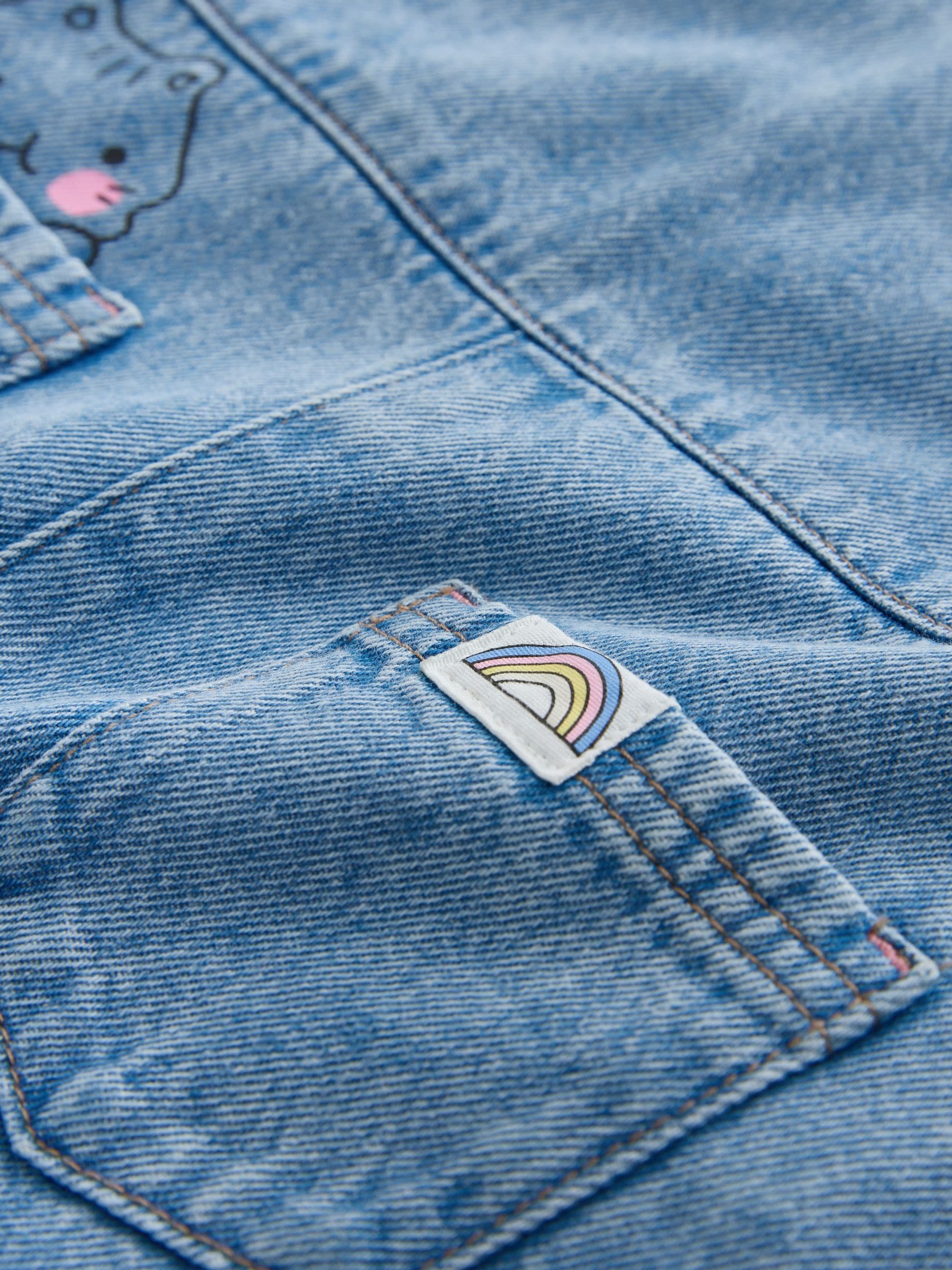 Mid Blue Cat Printed Denim Dungarees (3mths-7yrs) image 9