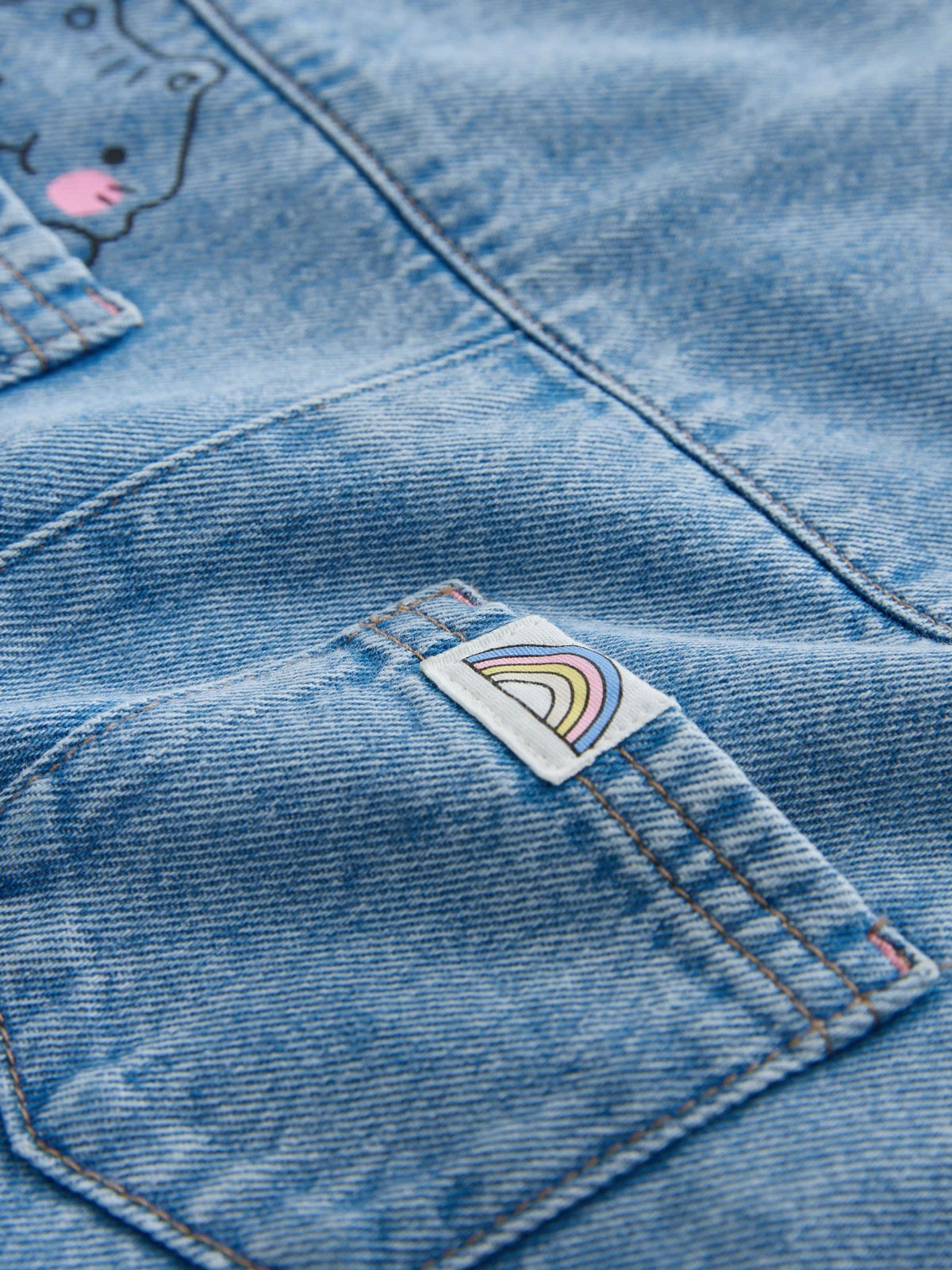 Mid Blue Cat Printed Denim Dungarees (3mths-7yrs) image 9