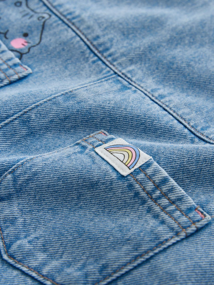 Mid Blue Cat Printed Denim Dungarees (3mths-7yrs) image 9