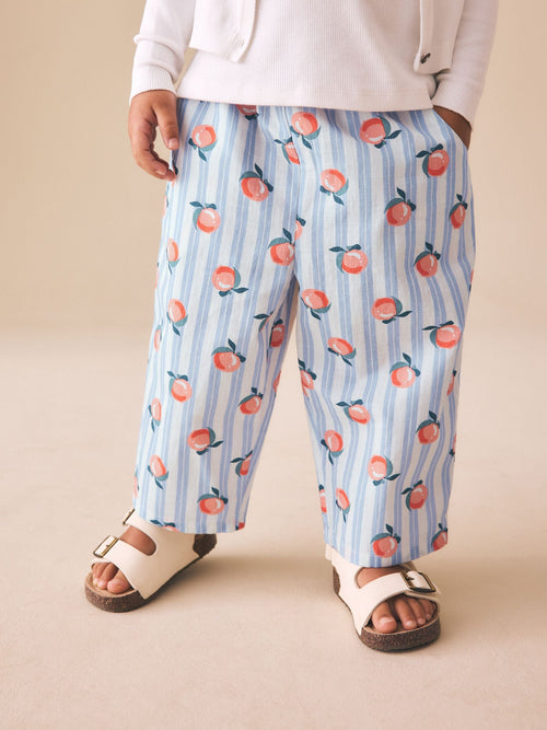 Blue Stripe Peach Print Pullon Trousers (3mths-7yrs) image 1