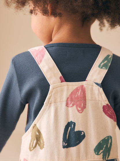 Ecru Heart Print Dungarees and T-Shirt Set (3mths-7yrs) image 5