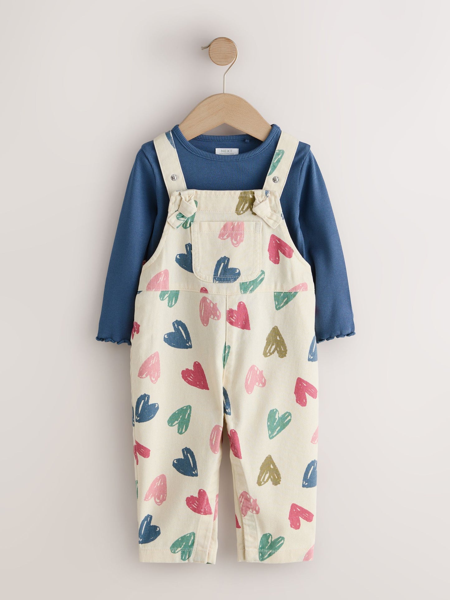 Ecru Heart Print Dungarees and T-Shirt Set (3mths-7yrs) image 6