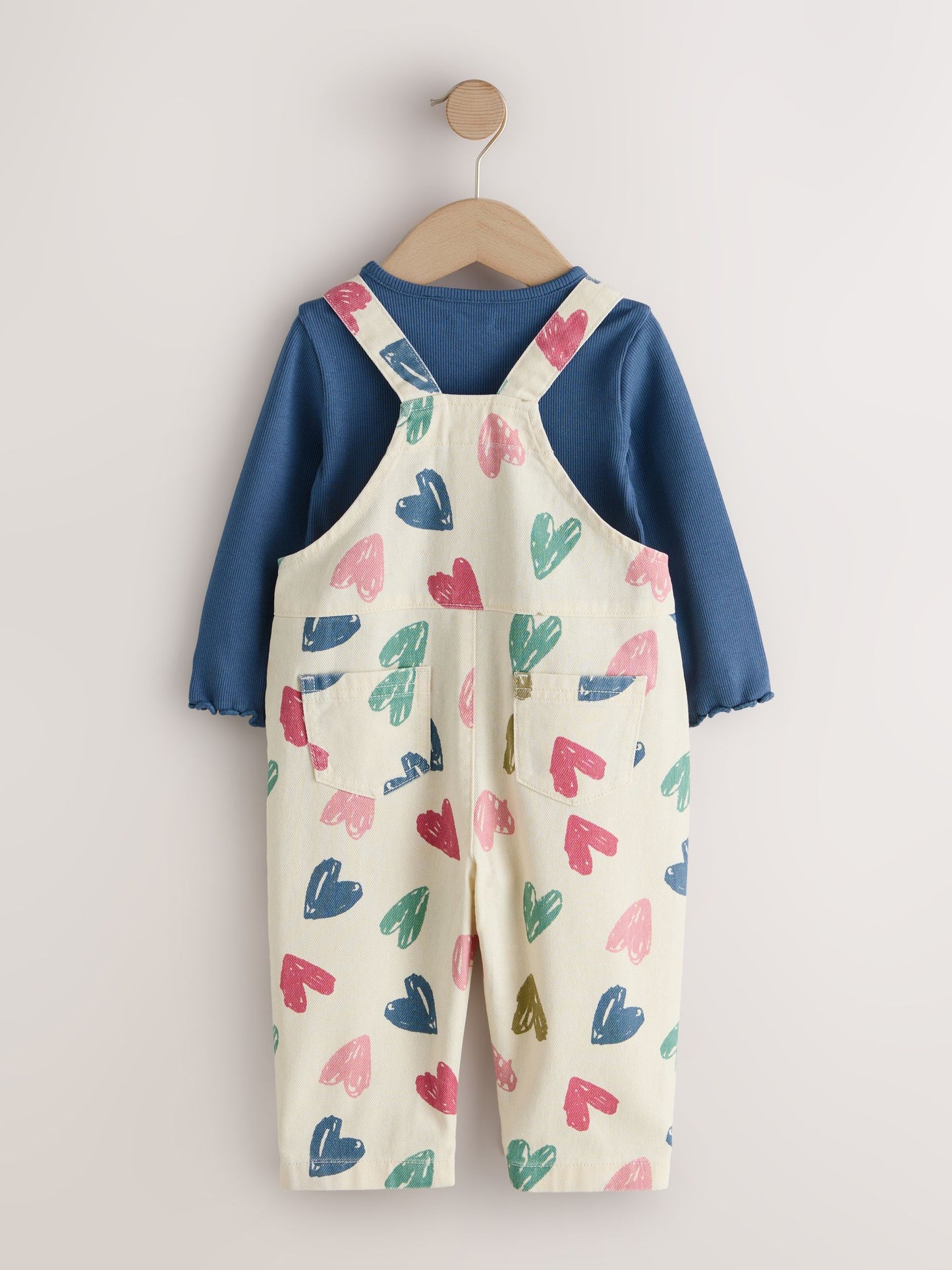 Ecru Heart Print Dungarees and T-Shirt Set (3mths-7yrs) image 7