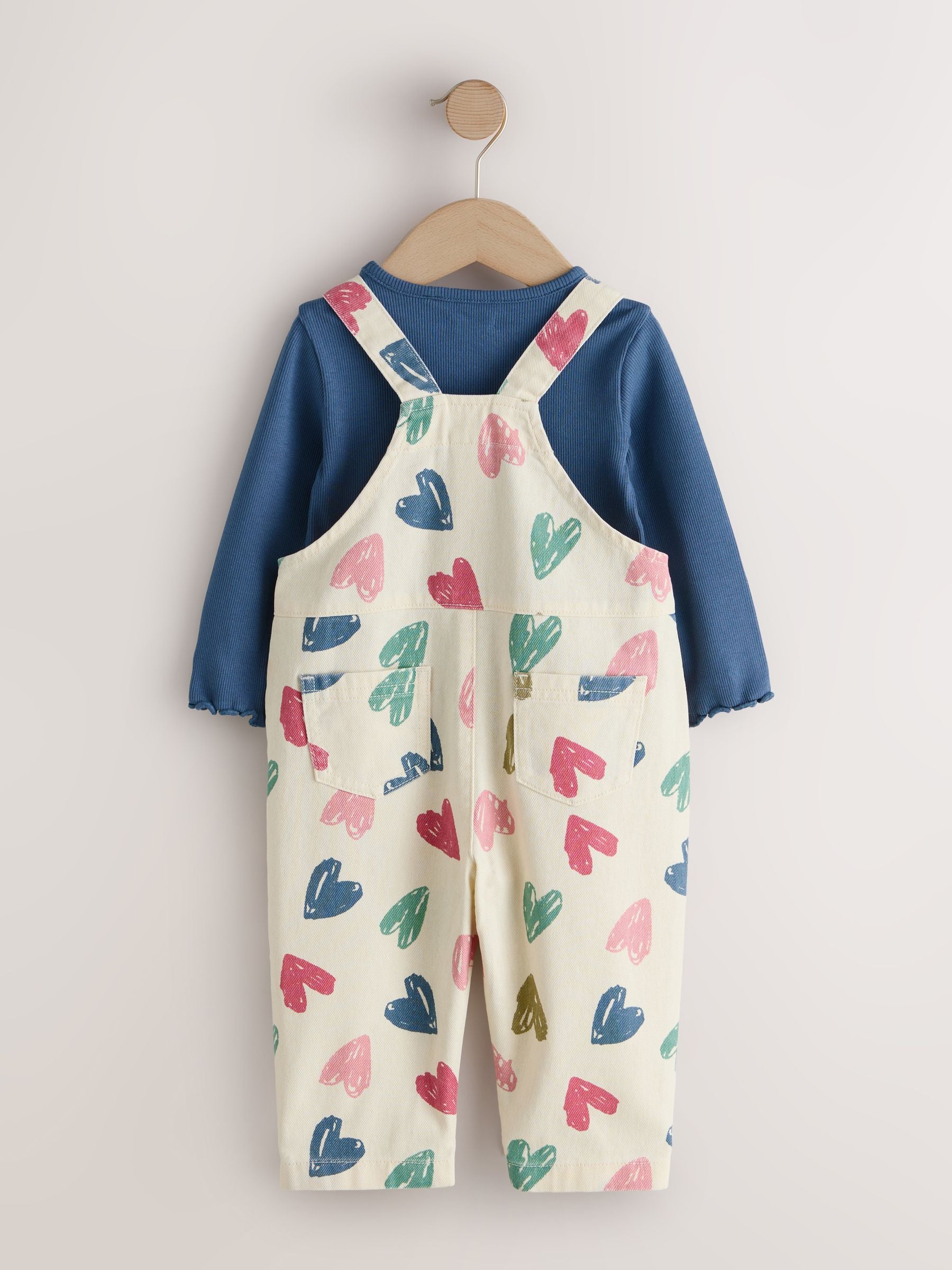 Ecru Heart Print Dungarees and T-Shirt Set (3mths-7yrs) image 7