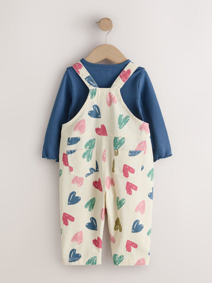 Ecru Heart Print Dungarees and T-Shirt Set (3mths-7yrs) image 7
