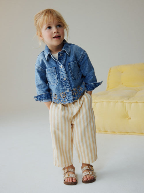 Mid Blue Denim Jacket and Stripe Trousers Set (3mths-7yrs) image 1