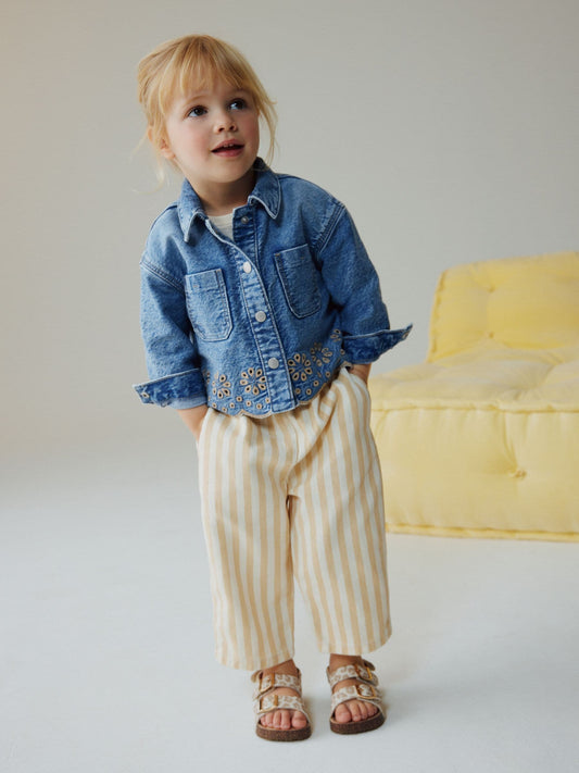 Mid Blue Denim Jacket and Stripe Trousers Set (3mths-7yrs) image 1