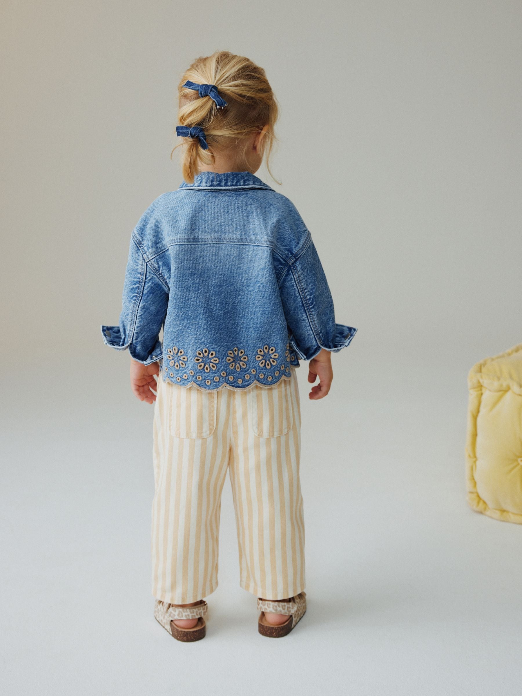 Mid Blue Denim Jacket and Stripe Trousers Set (3mths-7yrs) image 2