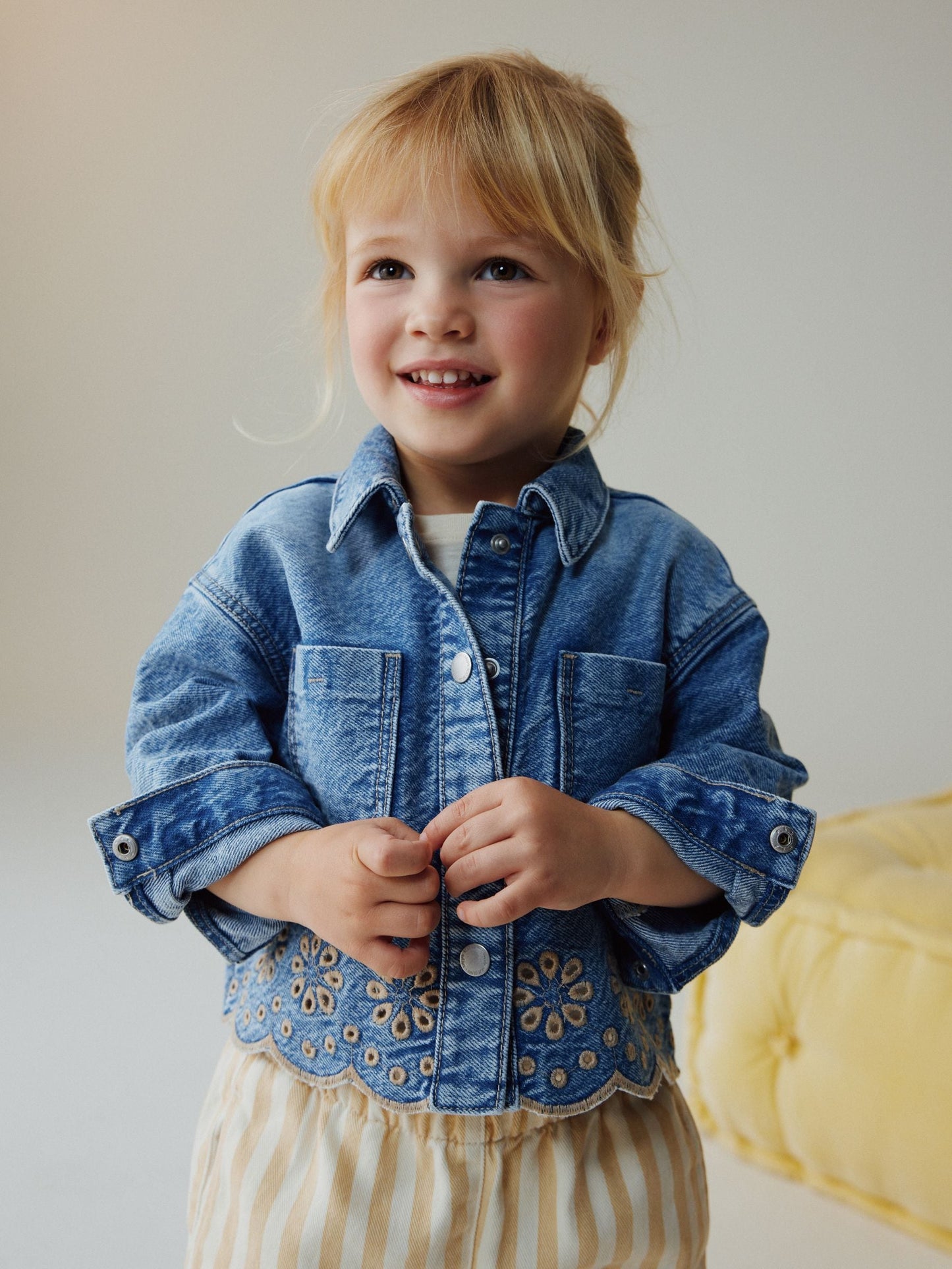 Mid Blue Denim Jacket and Stripe Trousers Set (3mths-7yrs) image 3