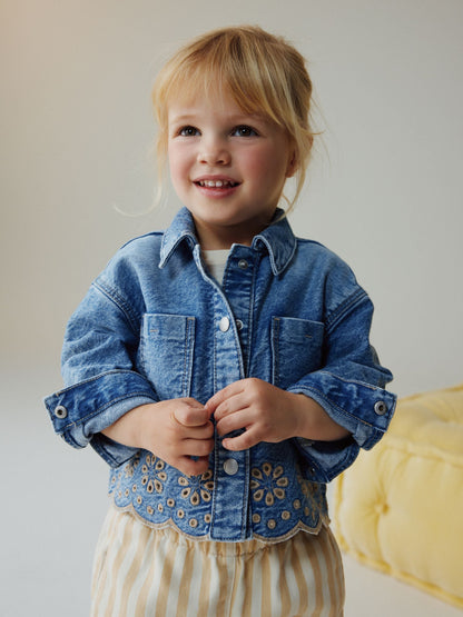 Mid Blue Denim Jacket and Stripe Trousers Set (3mths-7yrs) image 3