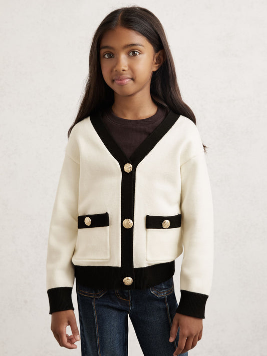 Reiss Ecru Mila 9-13 yrs Tipped V-Neck Cardigan - image 1